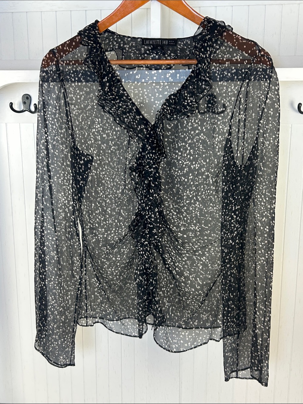 Lafayette 148 Silk Ruffle Button Front Blouse 10